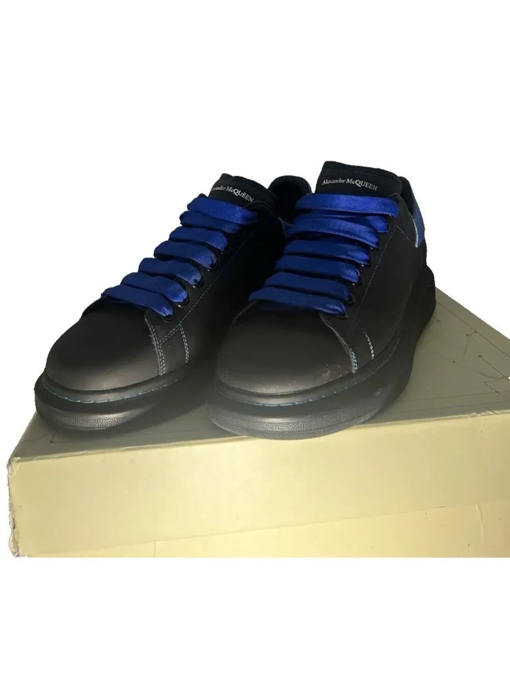 Alexander McQueen Oversized Sneaker Black Royal Blue Low Top Shoes Size 45 US 12